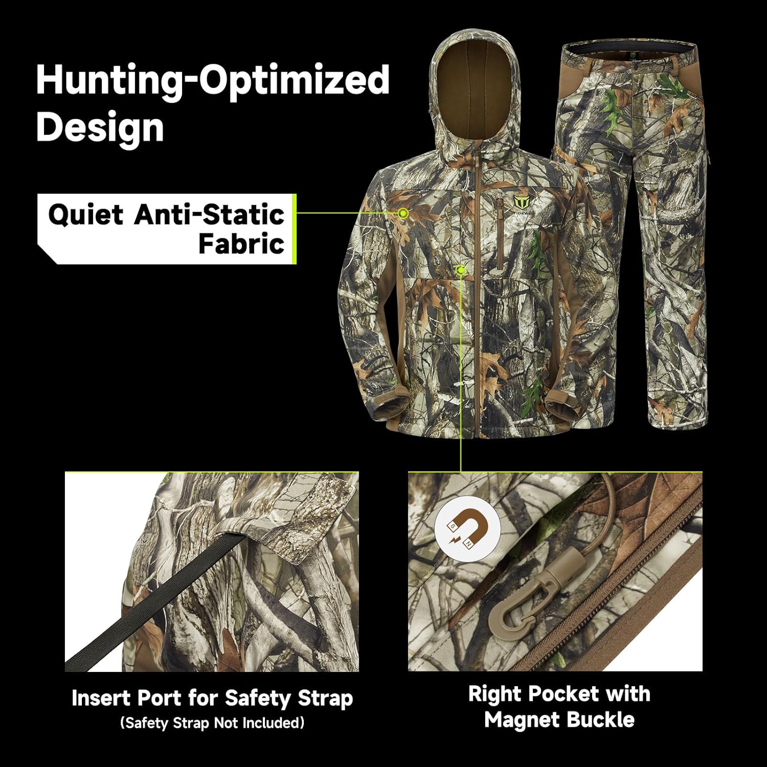 TIDEWE Hunting Clothes for Men with Fleece Lining, Safety Strap Compatible Water Resistant Silent Hunting Jacket and Pants - Image 2