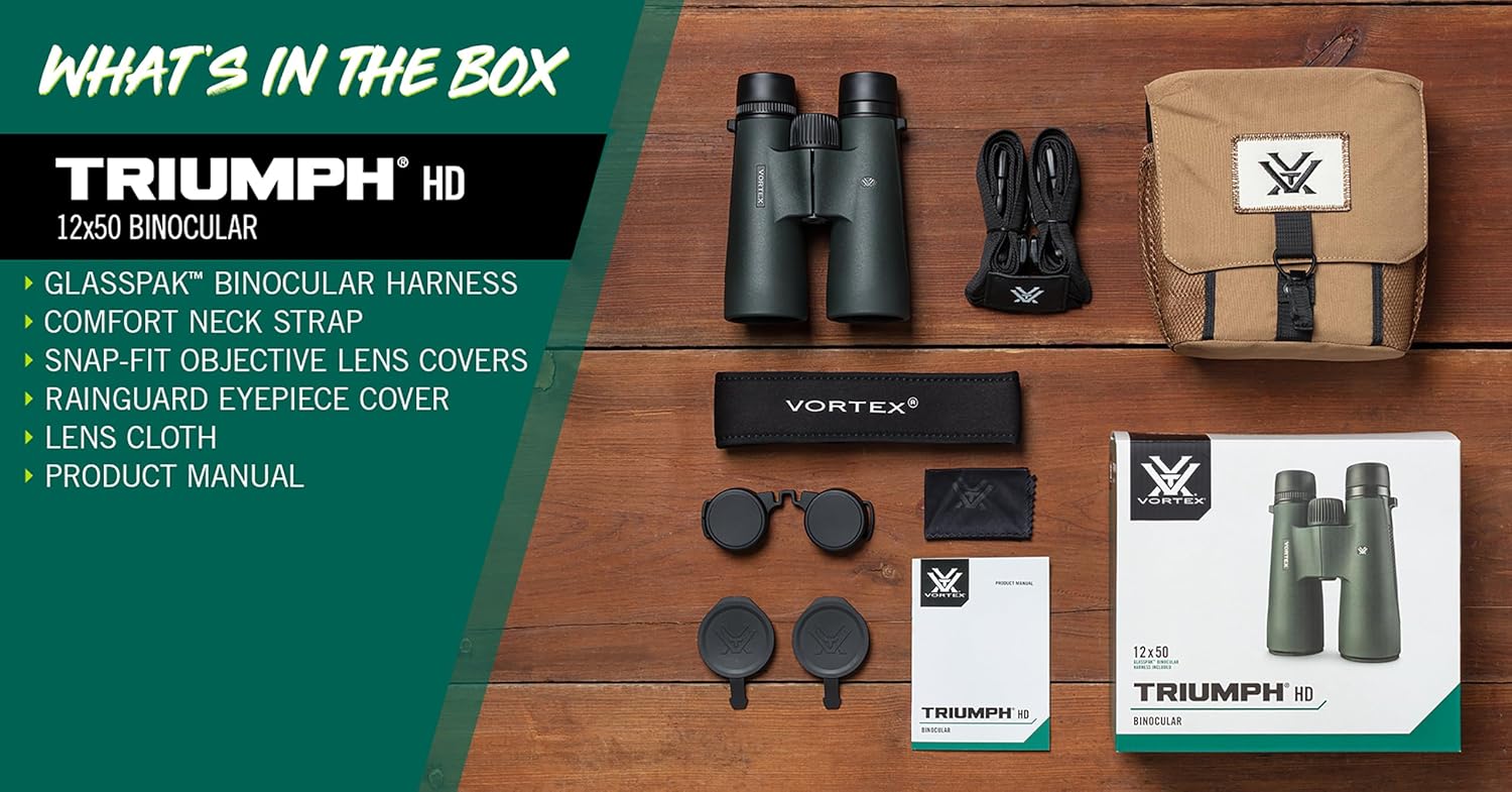 Vortex Triumph HD 12x50 Binoculars | HD Optics, Tripod Adaptable, Waterproof, Fogproof, Shockproof, Included Glasspak Harness - Unlimited, Unconditional Warranty - Image 6