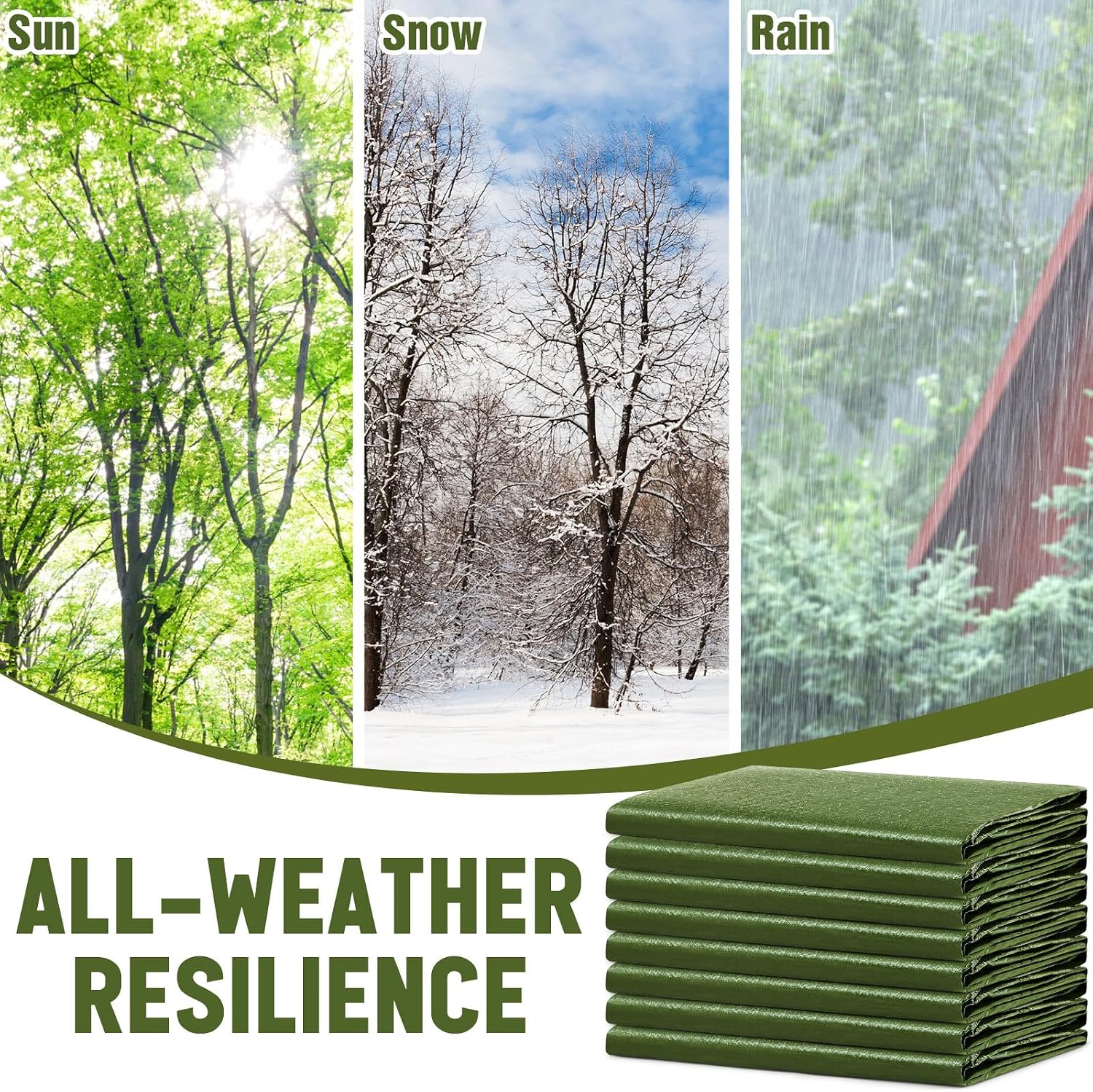 8 Pack Camping Tarps 6 x 8 ft, 5.5 Mil Waterproof Outdoor Tarp, Heavy Duty Hunting Tarp Ground Cover, Survival Shelter Tent Rain Cover for Camping, Farm, Patio, Roof, Boats, Cars, Army Green - Image 6