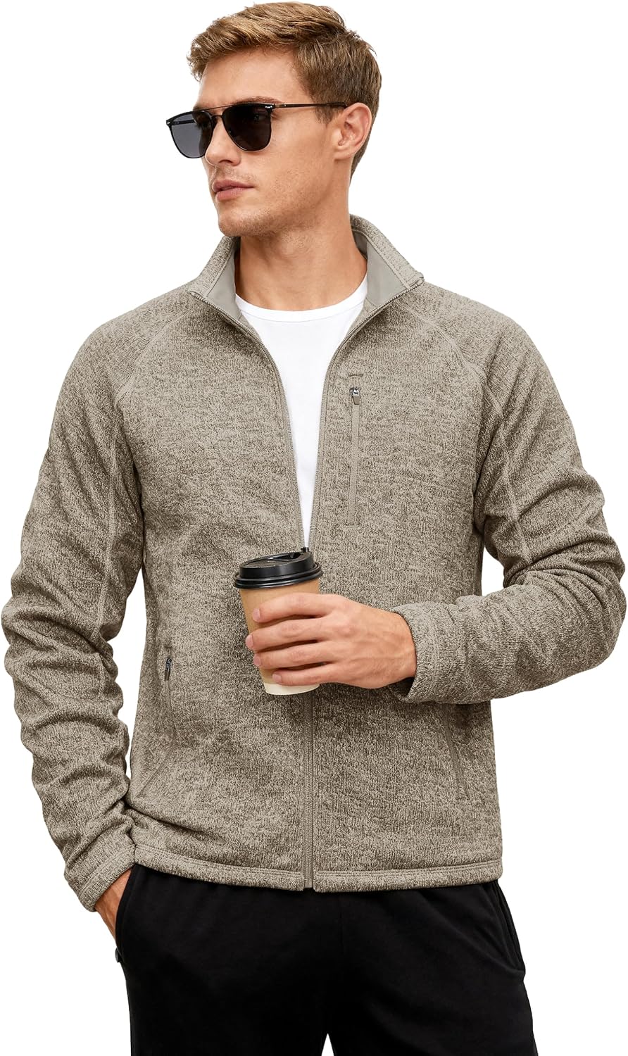 TACVASEN Men's Fleece Jackets Full Zip Up Lightweight Jacket Casual Stylish with Pockets for Outdoor Office - Image 2