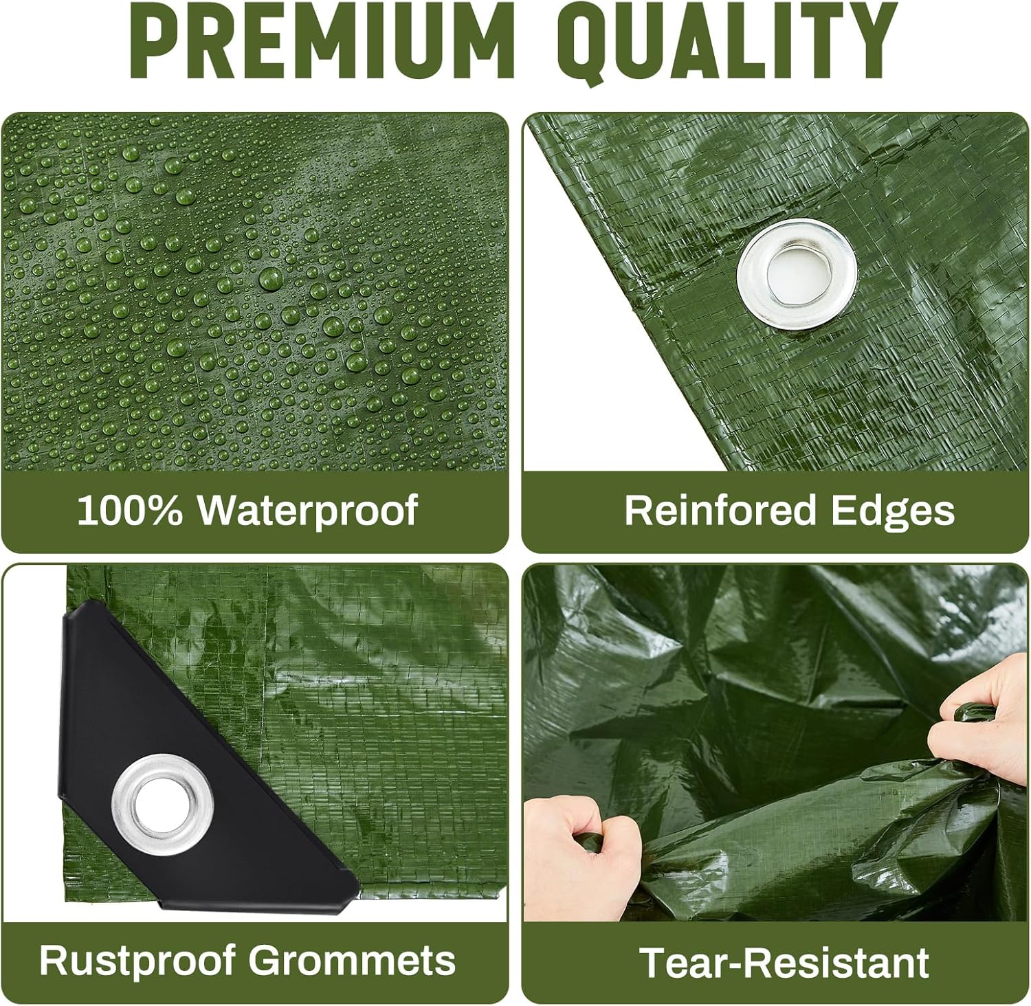 8 Pack Camping Tarps 6 x 8 ft, 5.5 Mil Waterproof Outdoor Tarp, Heavy Duty Hunting Tarp Ground Cover, Survival Shelter Tent Rain Cover for Camping, Farm, Patio, Roof, Boats, Cars, Army Green - Image 4