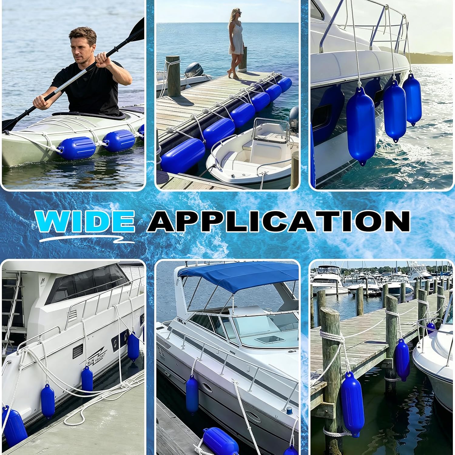Boat Fenders 2-4 Pack, 4.5"/5.5"/6.5"/8.5" Inflatable Ribbed Twin-Eye Boat Bumpers & Ropes, Marine-Grade PVC Boat Fender Bumpers, Black/White/Gray/Navy Blue - Image 7
