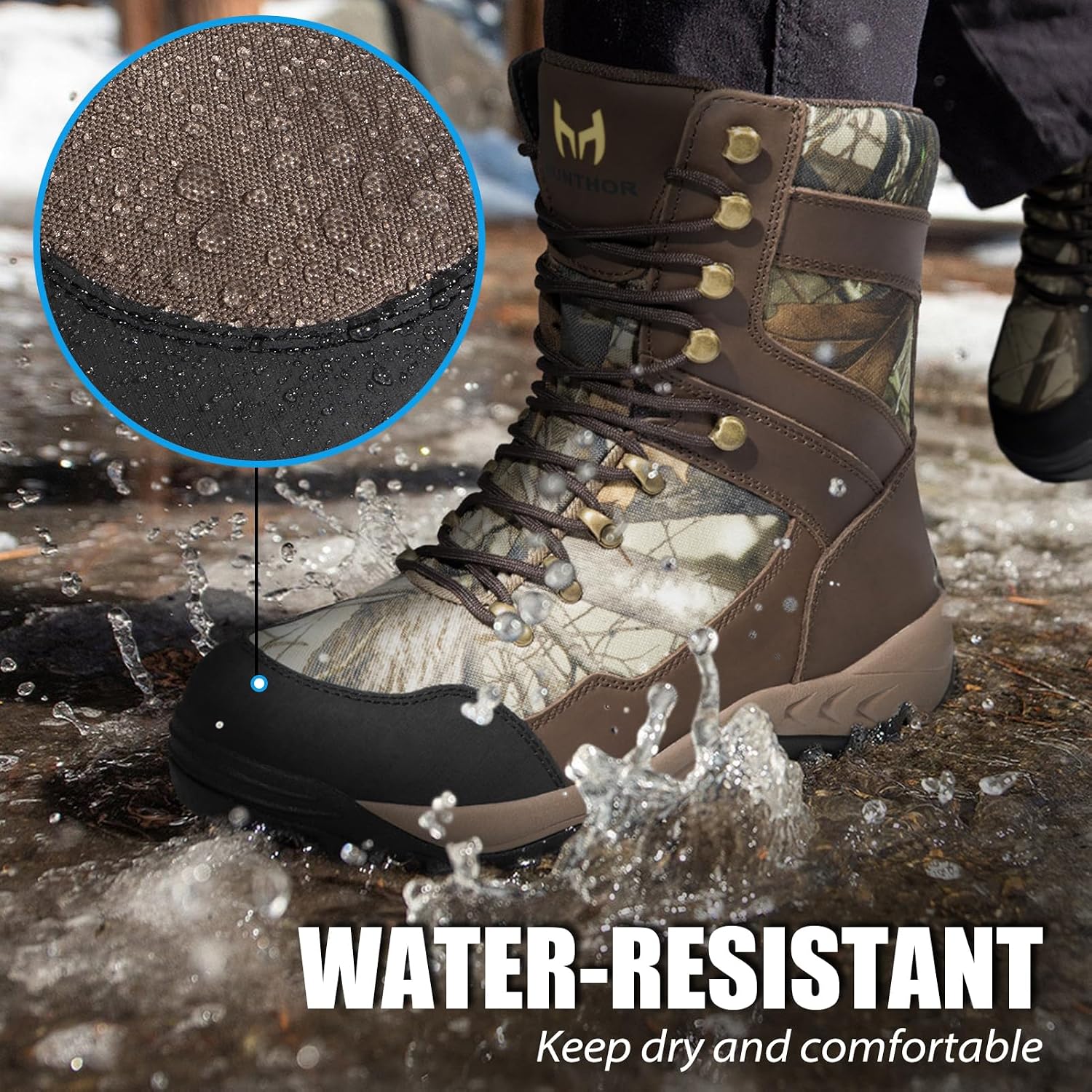 Hunting Boots for Men, 1000g Insulated with EVA Midsole, Waterproof Leather Hiking Next Camo G2 Outdoor Boots, Warm Cold Weather, Lightweight and Breathable Shoes (Size 7-14) - Image 5