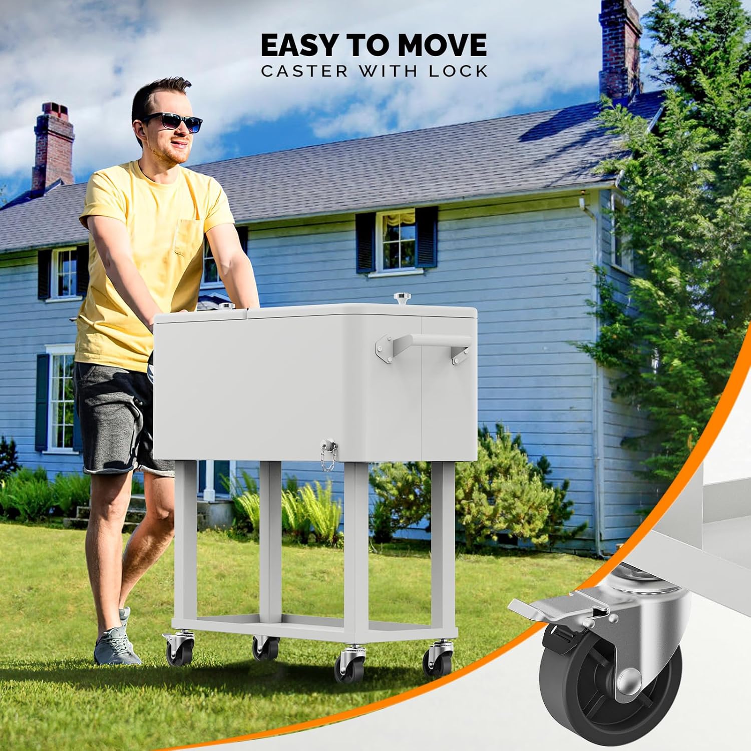 VINGLI Rolling Ice Chest, Portable Patio Party Bar Drink Cooler Cart, with Shelf, Beverage Pool with Bottle Opener - Image 4