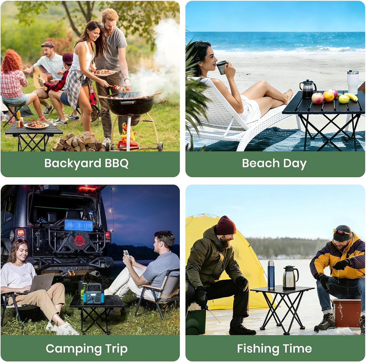 2 Pack Portable Camping Table Foldable, Ultralight Small Folding Beach Table with Carry Bag for Outdoor Travel, Beach, Camp, Picnic, BBQ, Cooking, Festival, Boat, Home Use (Black-S) - Image 5