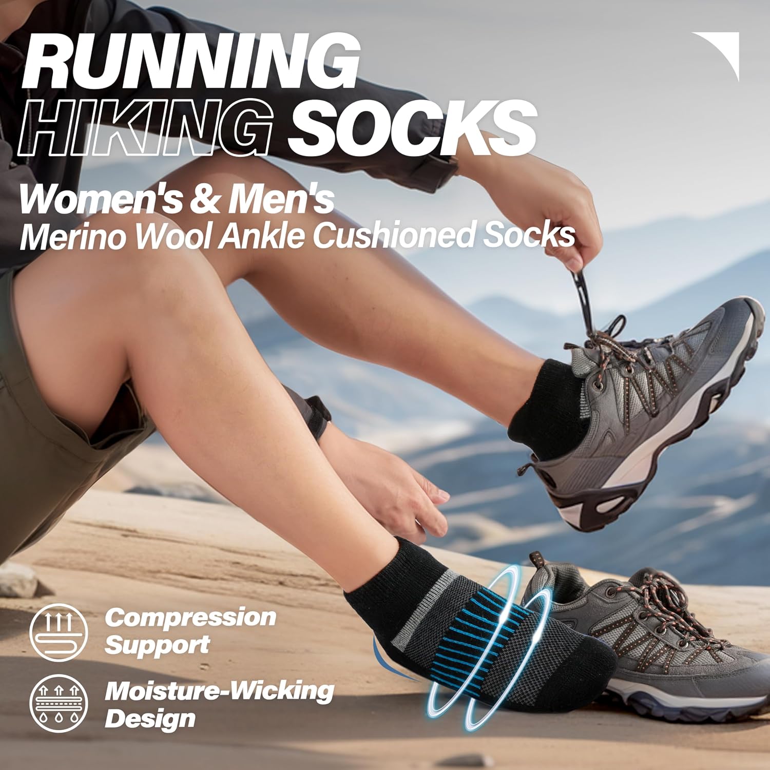 6 Pairs Merino Wool Ankle Running Hiking Socks Compression Support Breathable Thick Cushion No Show Socks for Women Men - Image 2