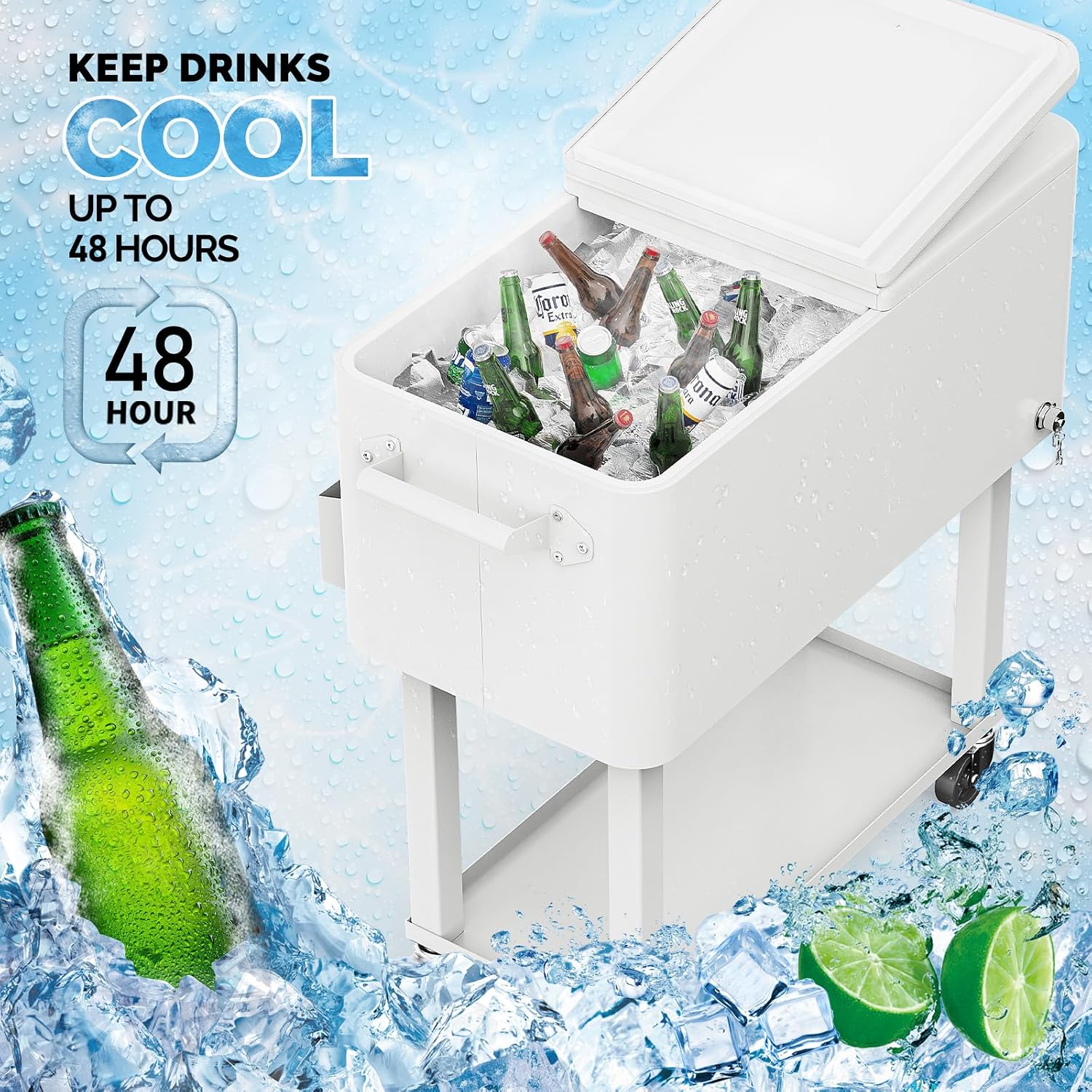 VINGLI Rolling Ice Chest, Portable Patio Party Bar Drink Cooler Cart, with Shelf, Beverage Pool with Bottle Opener - Image 3
