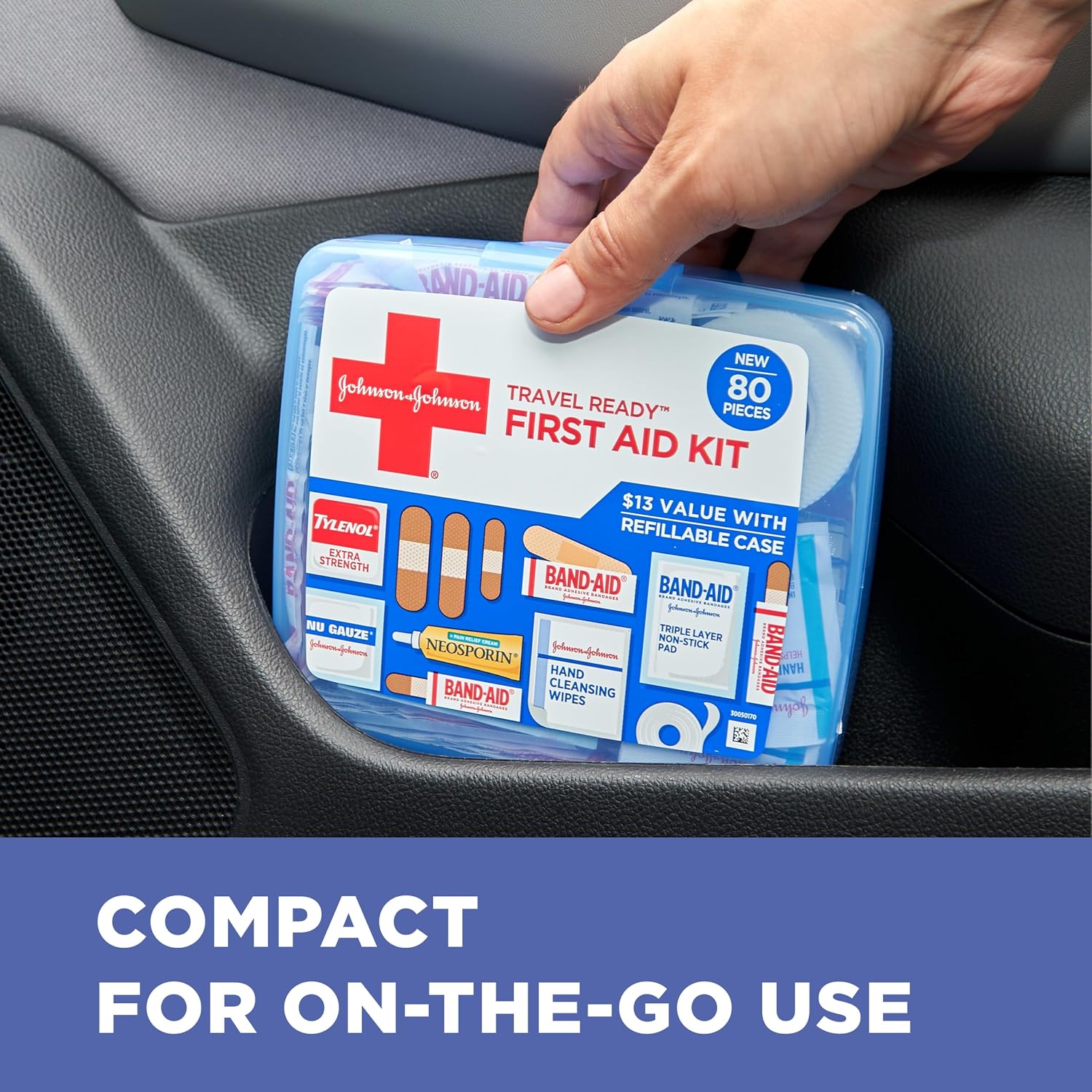 BAND-AID Brand Travel Ready Portable Emergency First Aid Kit, Minor Wound Care, Perfect for Home, Car, Camping, Travel & Outdoor Essentials, Supplies Include Bandages, Neosporin & Tylenol, 80 Piece - Image 3