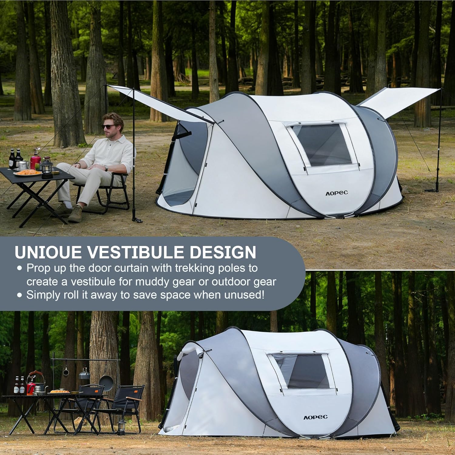 Pop Up Camping Tent, 2/4/6 Person Instant Tent Waterproof PU4500mm, Spacious Ventilated Camping Tent with Front Porch, Quick Setup Lightweight Portable for Outdoor Camping Hiking Beach - Image 8