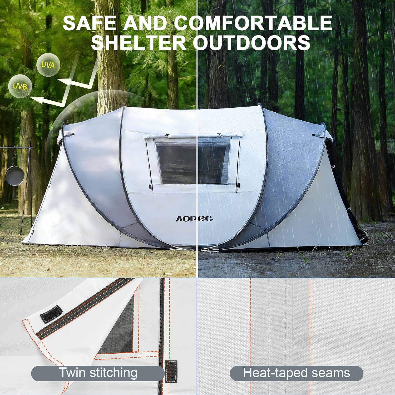 Pop Up Camping Tent, 2/4/6 Person Instant Tent Waterproof PU4500mm, Spacious Ventilated Camping Tent with Front Porch, Quick Setup Lightweight Portable for Outdoor Camping Hiking Beach - Image 4