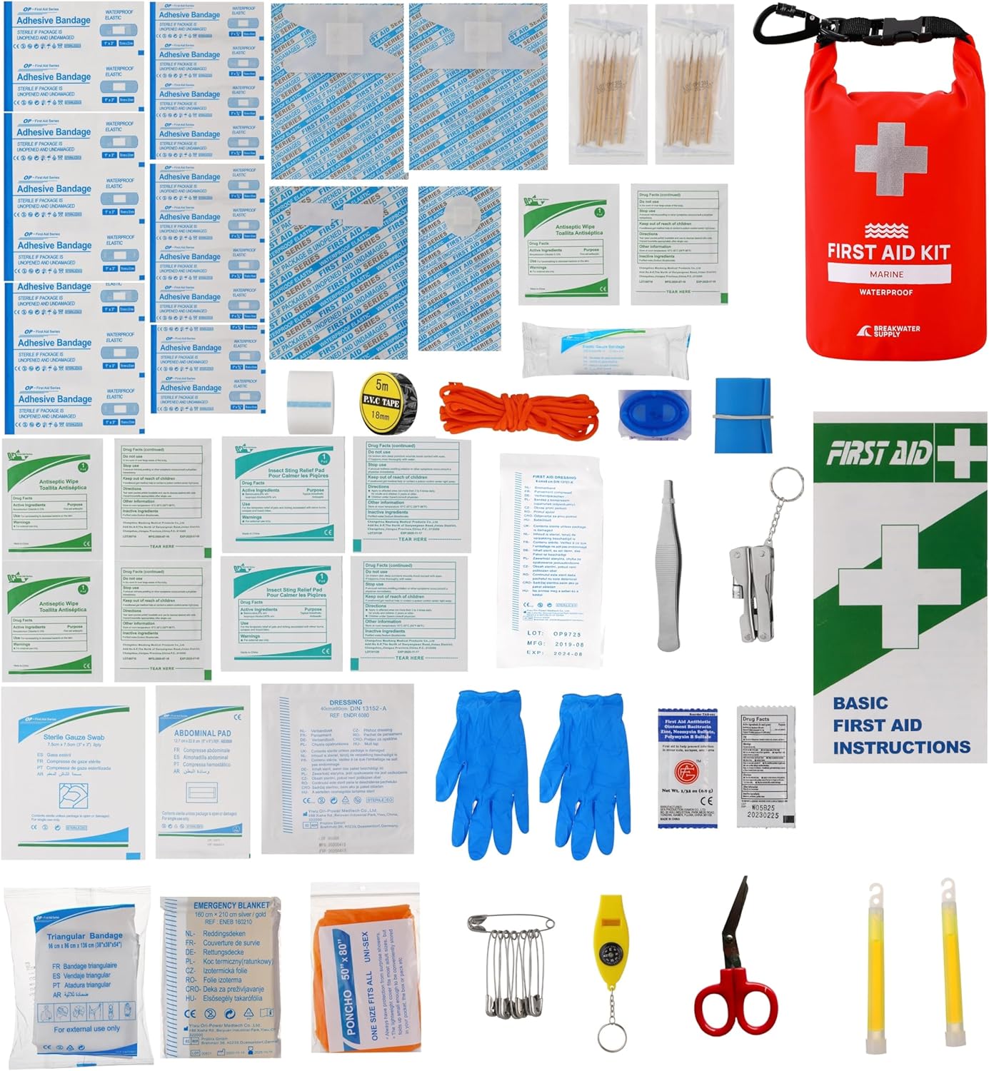 Breakwater Supply Waterproof Marine First Aid Kit for Boat, 100 Piece, Red | Boat Safety Tool Kit, AFAK Emergency Supplies in Dry Bag, IFAK Trauma Kit, for Kayaking, Jet Ski, Fishing, Surfing, Sailing - Image 5