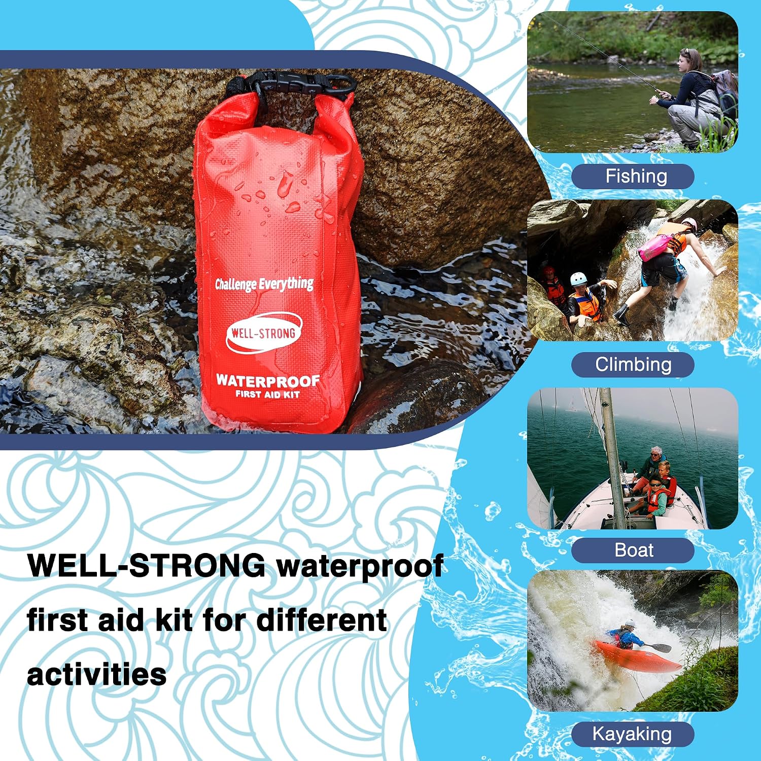 Waterproof First Aid Kit Roll Top Boat Emergency Kit with Waterproof Contents for Fishing Kayaking Boating Swimming Camping Rafting Beach Red - Image 9