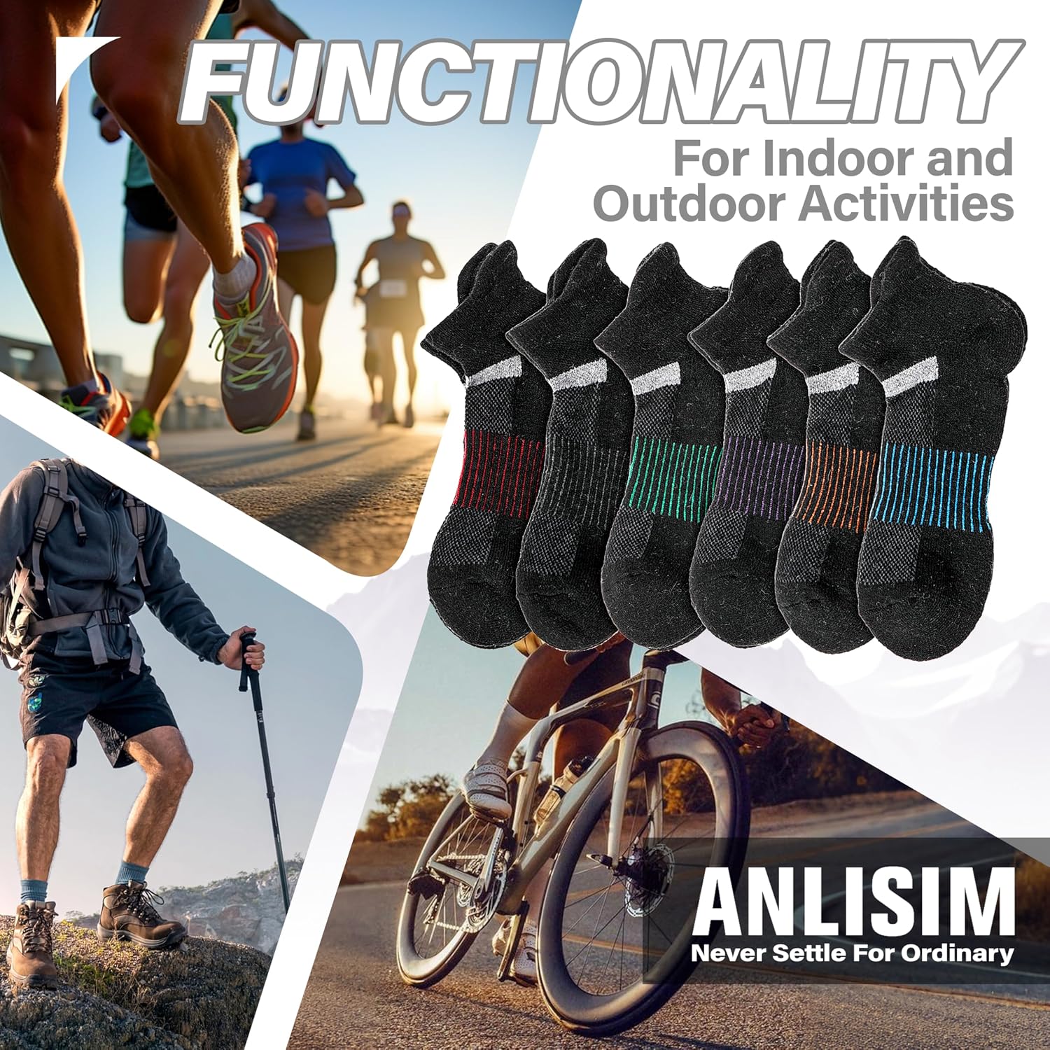 6 Pairs Merino Wool Ankle Running Hiking Socks Compression Support Breathable Thick Cushion No Show Socks for Women Men - Image 6