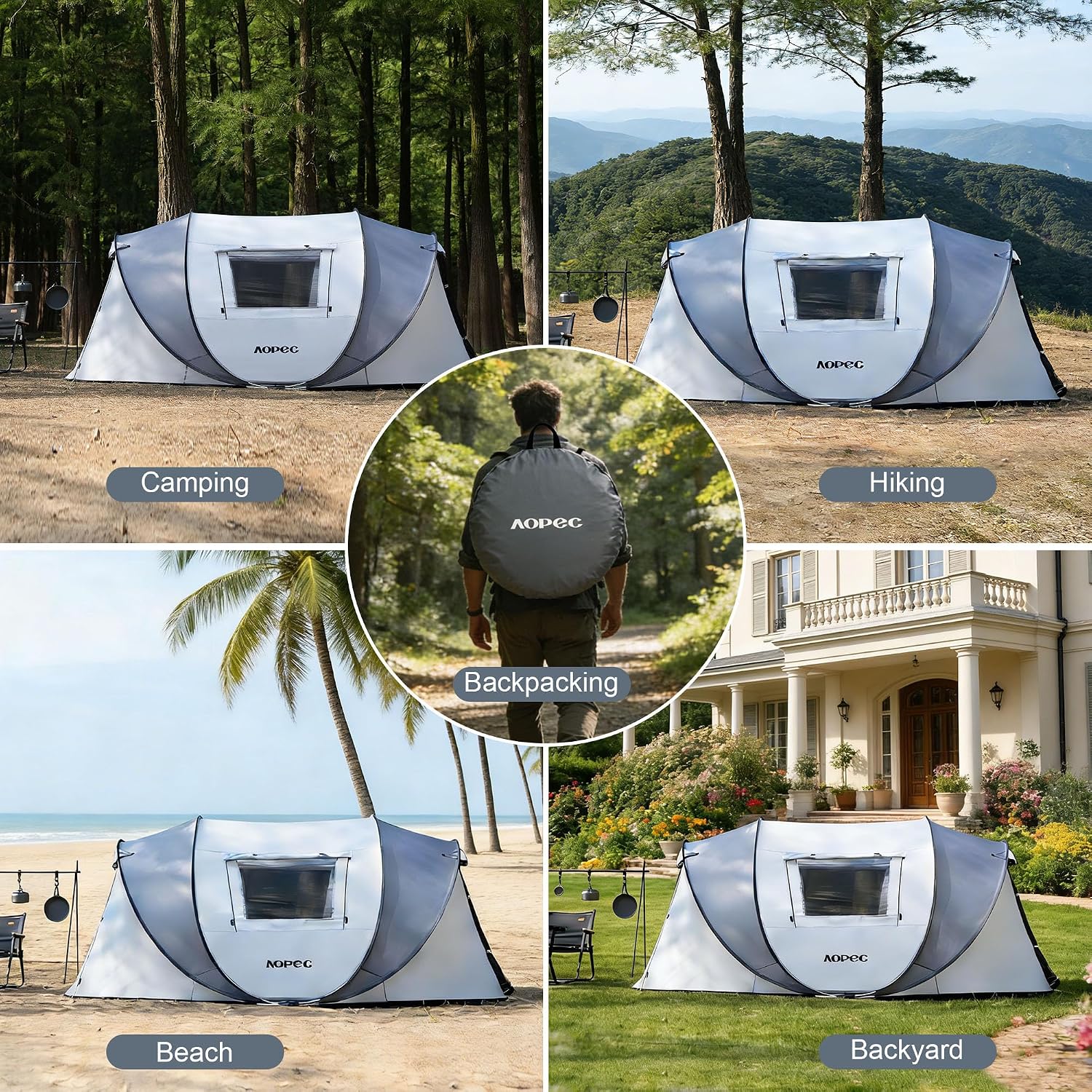 Pop Up Camping Tent, 2/4/6 Person Instant Tent Waterproof PU4500mm, Spacious Ventilated Camping Tent with Front Porch, Quick Setup Lightweight Portable for Outdoor Camping Hiking Beach - Image 9
