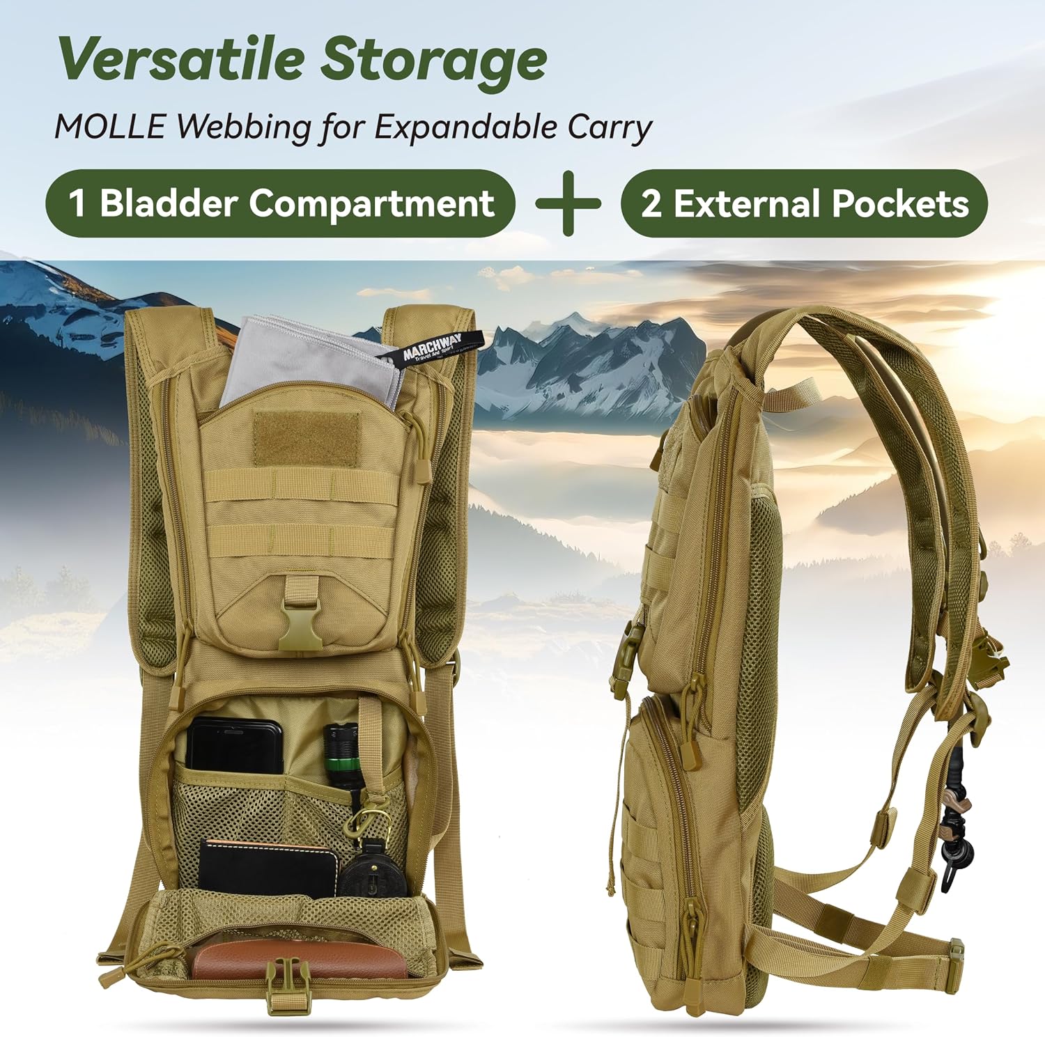 MARCHWAY Tactical Molle Hydration Pack Backpack with 3L TPU Water Bladder, Military Daypack for Cycling, Hiking, Running, Climbing, Hunting, Biking - Image 4