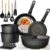 Astercook 21 Pcs Pots and Pans Set Non Stick, Ceramic Cookware Set Detachable Handle, RV Kitchen Cooking Set Removable Handles, Oven Safe, Induction Ready, Stackable, Black, Fathers Day Gift for Men