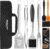 grilljoy 8PCS BBQ Grill Tools Set with Extra Thick Stainless Steel Spatula, Fork, Tongs & Cleaning Brush – Complete Barbecue Accessories Kit with Portable Bag – Perfect Grill Gifts for Father’s Day